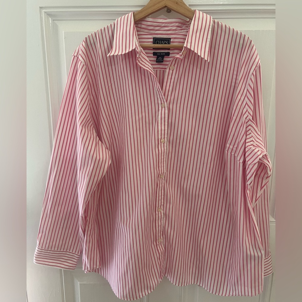 Chaps Women’s Pink and White Stripe Blouse Size 3X